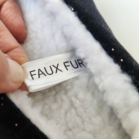 Totes Ballet Slippers Black Sparkles Faux Fur Bunny Cozycore Sleepwear Comfy L - Picture 8 of 12